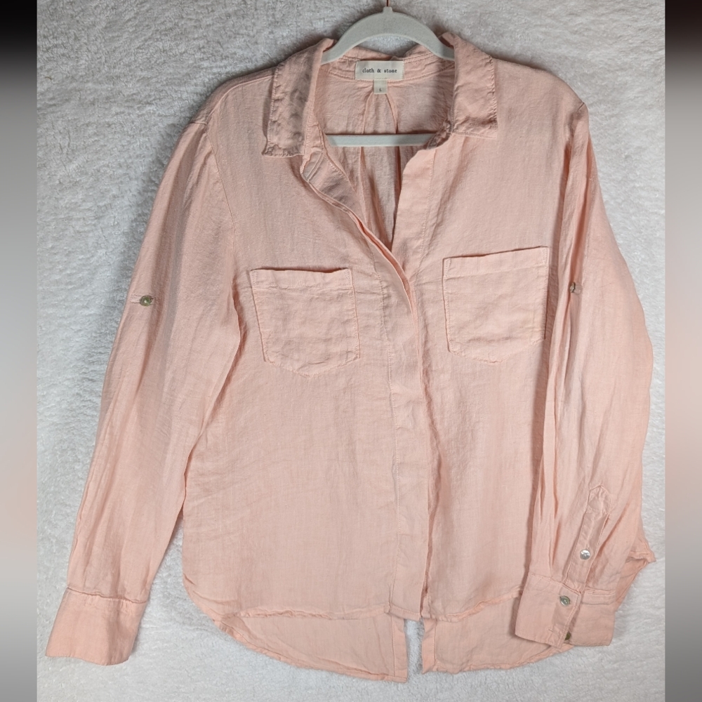 206-Cloth & Stone 💯 Linen Light Pink Button-Down Shirt